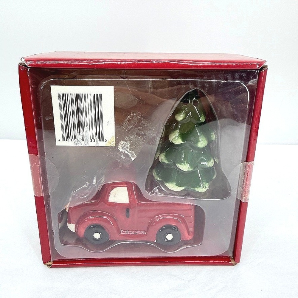 Salt and Pepper Shakers Red Truck Christmas Tree Holiday Cottage NEW Winter